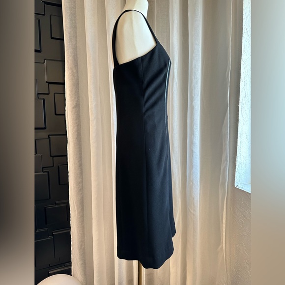 MaxMara black midi dress with leather trim 8 square neckline lbd - Picture 5 of 12